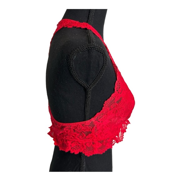 Racerback Halter Lace Bralette - One Size, Red - Picture 3 of 8
